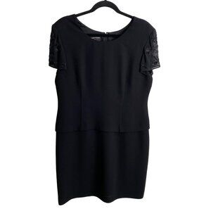 Donna Morgan Womens Formal Short Sleeve Beaded Midi Dress Size 14P Black Shoulde
